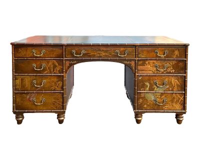 Regency Style Faux Bamboo Chinoiserie Leather Topped Desk Att. Baker Furniture