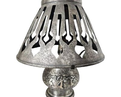Rare 1920s Heintz Art Metal Bronze Lamp W/ Silver Acid-Etched Finish Three Graces Motif