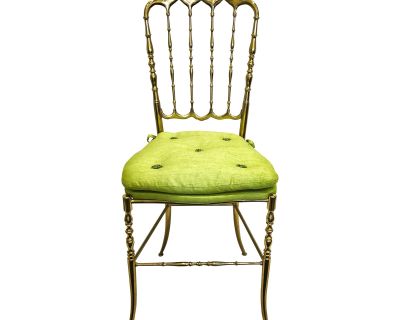 Vintage Brass Chiavari Chair With Citrus Green Silk Cushion