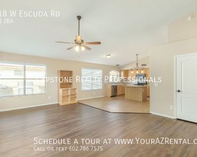 6418 W Escuda Rd. This beautifully maintained 3-bedroom, 2-bathroom home is a true gem in Glendale, offering comfort, charm, and the perfect backyard oasis. Located in a quiet neighborhood, it combines spacious interiors with an entertainer s dream backyard ideal for Arizona living. Key Features: Vaulted Ceilings & Mixed Flooring: Enjoy soaring vaulted ceilings that create an open and airy feel...