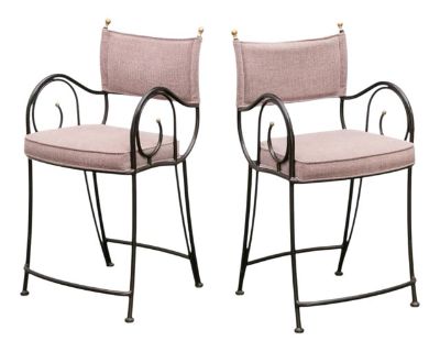 Vintage Scrolled Iron Pair of Counter Stools