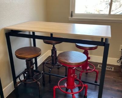 Counter height table. Chairs/stools not included. Check out the pictures at:
