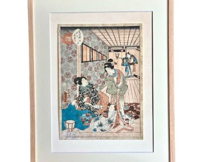 Japanese Woodblock Print Two Geisha’s by Kunisada 19th Century