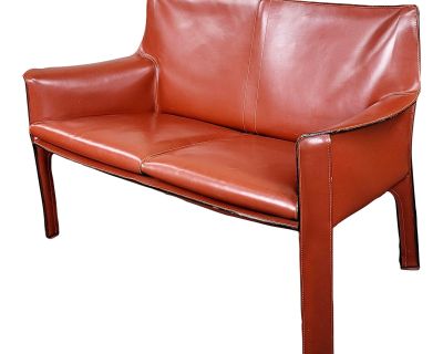 Mario Bellini for Cassina 'Cab' Model 414 Red Leather Two-Seater Sofa