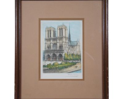 Vintage Victor Valery Signed Notre Dame Reims Signed Etching France Framed 15"