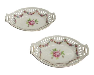 Small Porcelain Decorative Dishes With Flower Pattern - a Pair