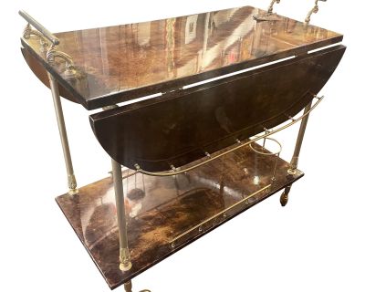1960s Vintage Mid-Century Modern Aldo Tura Italian Bar Cart Milano Goat Skin With Original Tag
