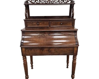 Regency Style Crotch Mahogany and Tooled Leather Two Part Lady's Writing Desk