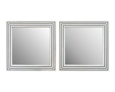 Pair of Square Black and White Tessellated Wall Mirrors