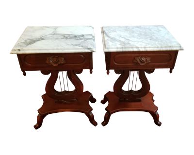 Mid 20th Century Attributed Pelham, Shell and Leckie Italian Marble Top End Tables - a Pair