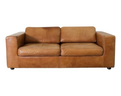 Vintage Cognac Leather Loveseat