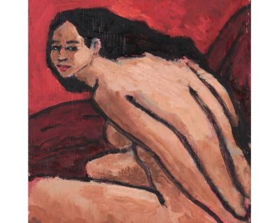 Gazing Seated Nude Late 20th Century Oil