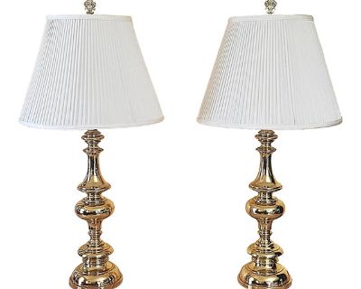 Pair of Tall Brass Table Lamps With Pleated "Classics by Diane" Shades – Hollywood Regency Style