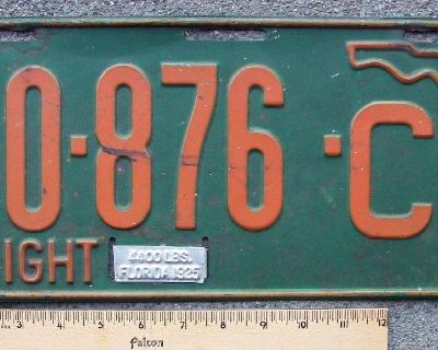 * ~ ~ ~ Vintage Single License Plate ~ Florida Truck ~ 1925 ~ ~ ~ *