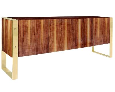 Modern Walnut & Brass Media Cabinet