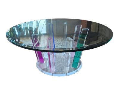 Art Deco Postmodern Collectible Shalomi Haziza Glass & Lucite Coffee/Cocktail Table
