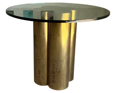 Vintage Brass and Glass Pedestal Occasional Table by Mastercraft