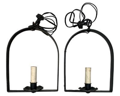 Pair Vintage Traditional Black Iron Hanging Lights for Hall or Entry