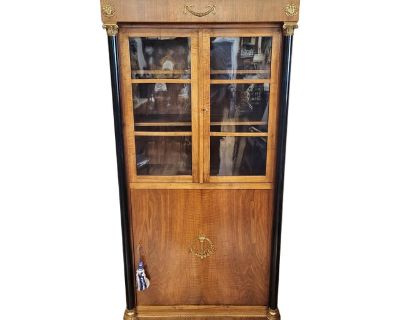 19th C French Walnut Ebony & Bronze Empire Curio Vitrine Bookcase