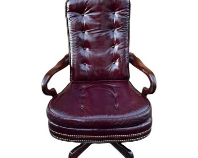 Hancock & Moore Swivel and Rocker Burgundy Tufted Leather Nailhead Trim Office Desk Chair