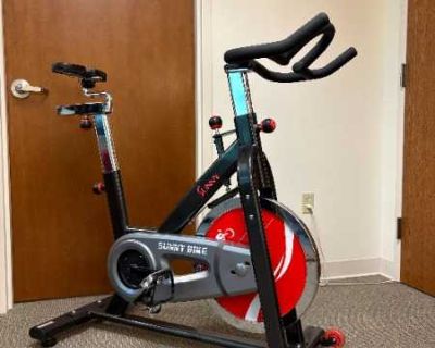 Sturdy exercise bike (with anatomy-friendly seat). Creaks a little when pedaled hard. Everything works well. Clean and shiny. Has wheels for easy movement. You'll need a van or pickup to get it home.