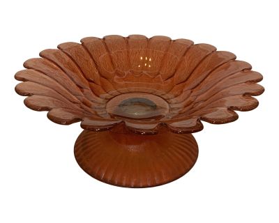 Vintage Glass Footed Pedestal Serving Dish Bowl With Sunflower Design