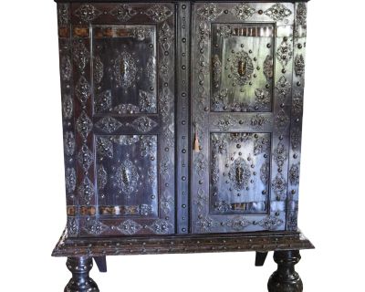 Dutch Colonial Wood & Brass Cabinet From Sri Lanka