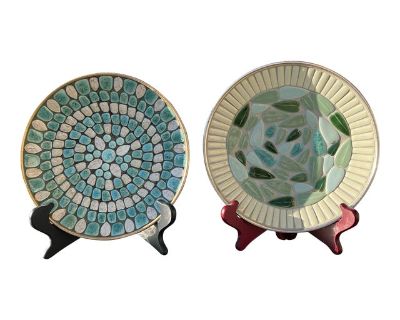 Set of 2 Mid Century Modern Mosaic Coffee Table Plates