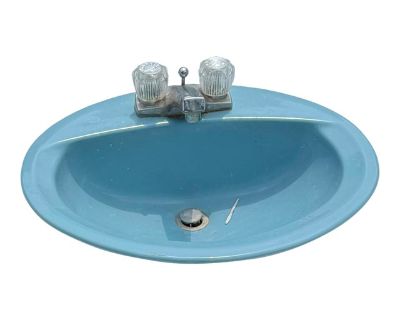 American Standard Round Blue Lavatory Drop in Sink - 1950-60's Usa
