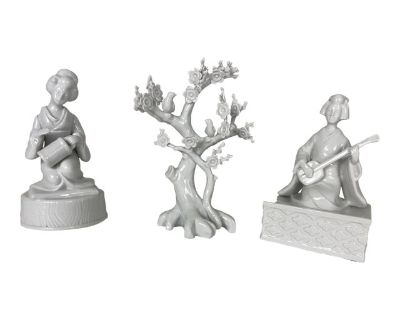 Japanese Style Figurines White Porcelain Music Boxes and Decorative Tree