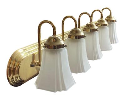 1950s Art Deco Style Vanity Sconce 5 Light With Frosted Bell Shades