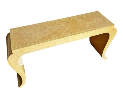 Vintage Regency Faux Goat Skin and Faux Graphite Lacquered Console Table