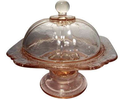 Vintage Pink Depression Federal Glass Pedestal Covered Dish