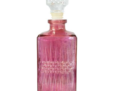 1960s Vintage Carafe Pink Diamond Quilt Crystal Whiskey Decanter