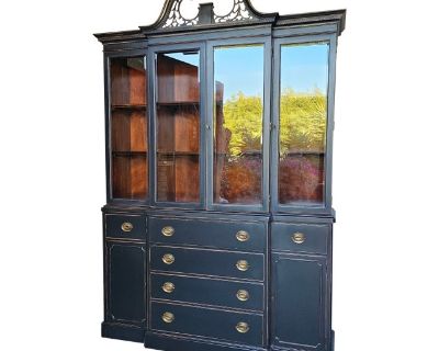Vintage Secretary Hutch, Display Cabinet, Drexel Black Cabinet 1950s.