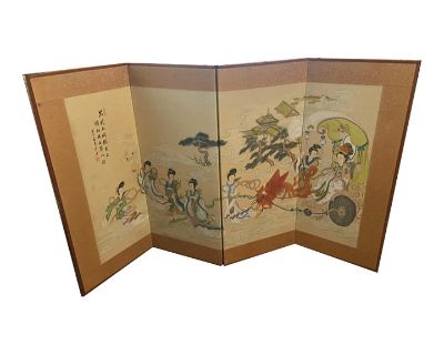 Mid 20th Century Japanese Asian 4 Panel Byobu Screen Signed Phoenix / Lady