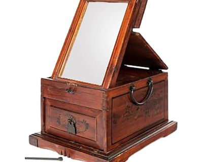 Late 19th Century Antique Asian Rosewood Travel Dressing Box With Mirror