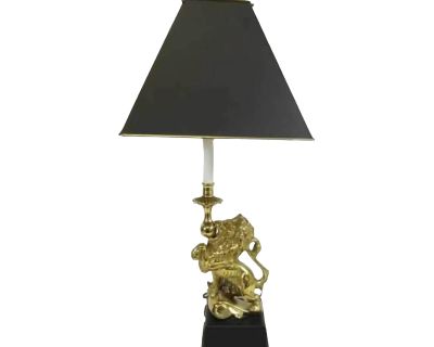 1950s French Brass Figural Prancing Lion Table Lamp