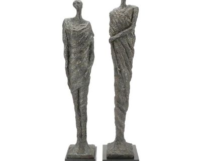 Pair of Vintage Brutalist Style Patinated Bronze Tall Figures After Alberto Giacometti