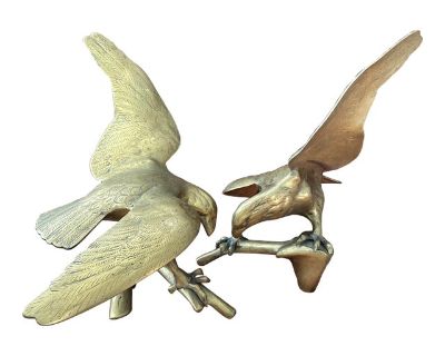 Pair of Mid-Century Solid Brass Eagle Sculptures, C. 1960s