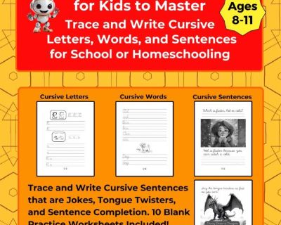 Cursive Handwriting Practice Workbook for Kids to Master - Trace and Write Cursive Letters, Words, a