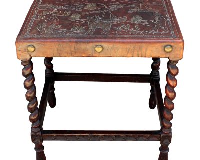 1940s Vintage Hand Tooled Leather Top Table