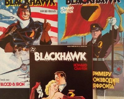 Black Hawk #1, #2, #3, DC Graphic Novel 1987. Fabulous set of 3 as seen in the photo. Excellent condition no sign of wear on spine, no folds, no fingerprints. I would say the grade of each is 9. These are printed on thicker than card stock paper cover and pages are clean, and each has been in protectors. The 1st and 2nd photo is of all 3 together front and backside. Makes a great addition to an...