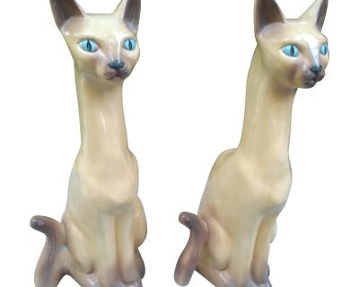 Very Tall Siamese or Seal Point Porcelain Cats - Set of 2