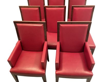 Holly Hunt 1980s Red Leather Dinning Chairs Set of 8