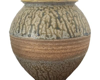 Vintage Late 20th Century Boho Signed Wheel Thrown Textured Studio Pottery Ceramic Vase