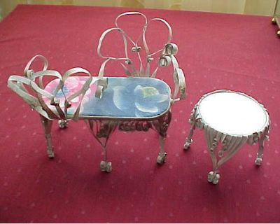 TINWARE TWO SIDED CHAIR AND TABLE