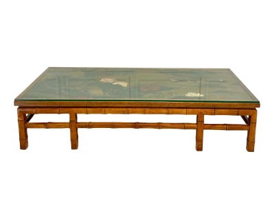 John Widdicomb Chinoiserie Carved Wood Asian Scene Coffee Table