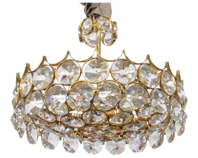 1960s Gaetano Sciolari for Palwa Gilt-Brass and Crystal 6-Light Pendant Chandelier