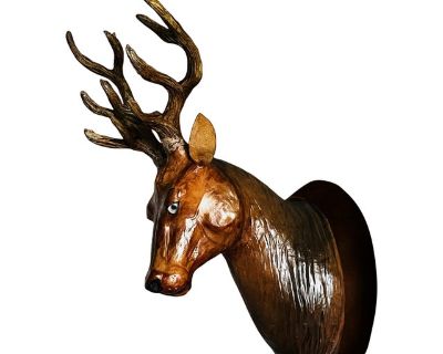 1960s Hanging Stag Head Leather Deer Head Wall Mounted Sculpture Wall Decor